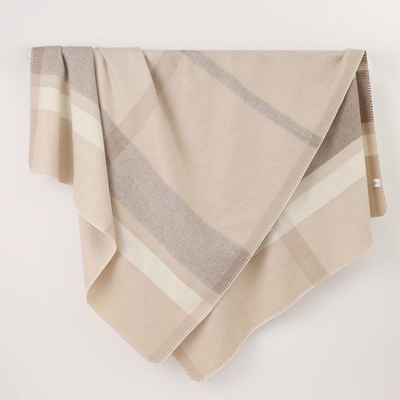 HKM-131859 Wool Jacquard Twill Camping Rug - Striped Blanket in Green, Purple, and Carbon Black