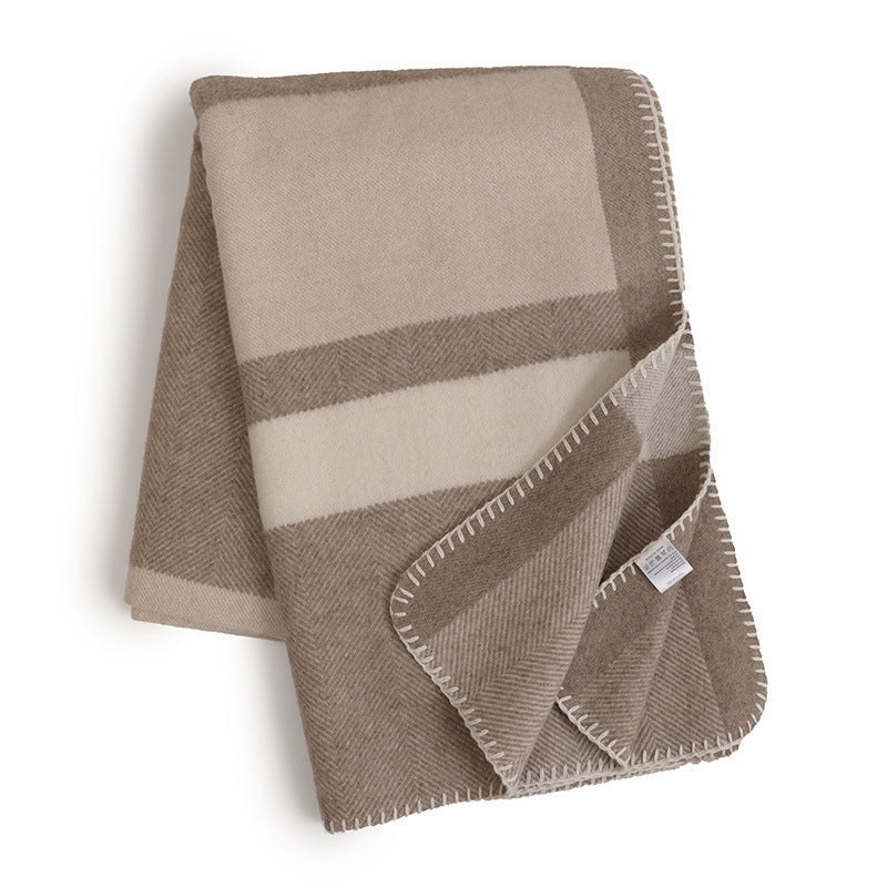 HKM-131859 Wool Jacquard Twill Camping Rug - Striped Blanket in Green, Purple, and Carbon Black