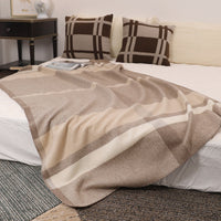 HKM-131859 Wool Jacquard Twill Camping Rug - Striped Blanket in Green, Purple, and Carbon Black