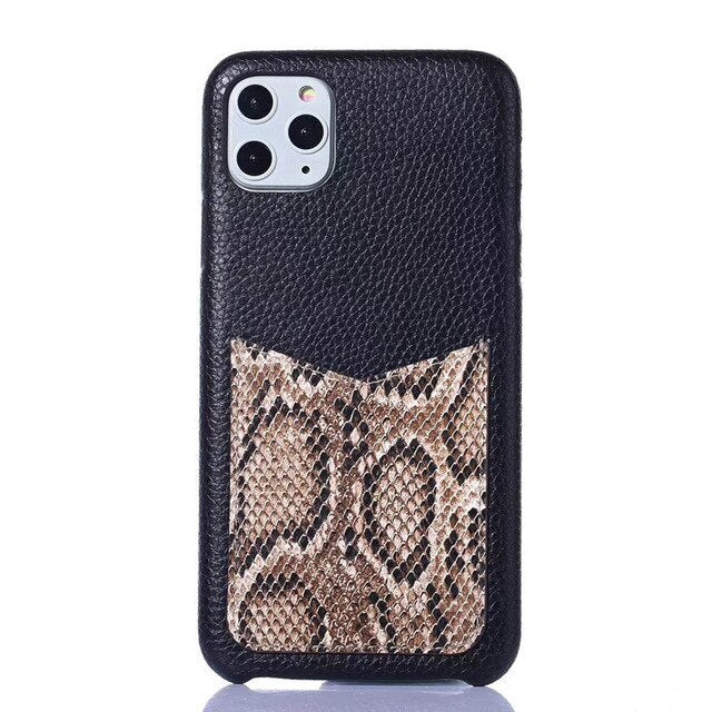 HKM-132115 Snake Pattern Shockproof Mobile Phone Case with Card Pocket - Eco-Friendly PU Material