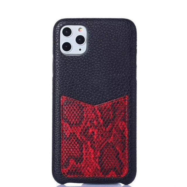 HKM-132115 Snake Pattern Shockproof Mobile Phone Case with Card Pocket - Eco-Friendly PU Material
