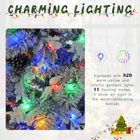 HKM-132307 6FT Snow Flocked Christmas Tree with Pine Cones, 403 Branch Tips, 250 LED Lights, 11 Flashing Modes, Holiday Decor