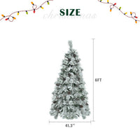 HKM-132307 6FT Snow Flocked Christmas Tree with Pine Cones, 403 Branch Tips, 250 LED Lights, 11 Flashing Modes, Holiday Decor