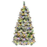 HKM-132307 6FT Snow Flocked Christmas Tree with Pine Cones, 403 Branch Tips, 250 LED Lights, 11 Flashing Modes, Holiday Decor