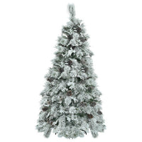 HKM-132307 6FT Snow Flocked Christmas Tree with Pine Cones, 403 Branch Tips, 250 LED Lights, 11 Flashing Modes, Holiday Decor