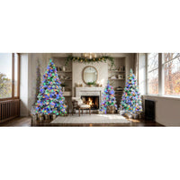 HKM-132307 6FT Snow Flocked Christmas Tree with Pine Cones, 403 Branch Tips, 250 LED Lights, 11 Flashing Modes, Holiday Decor