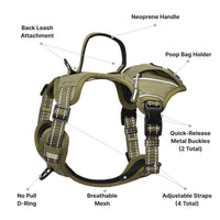 HKM-132371 Durable Tactical Dog Harness with Built-In Poop Bag Holder and No-Pull Front Clip, Brown, Size S