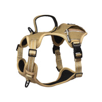 HKM-132371 Durable Tactical Dog Harness with Built-In Poop Bag Holder and No-Pull Front Clip, Brown, Size S