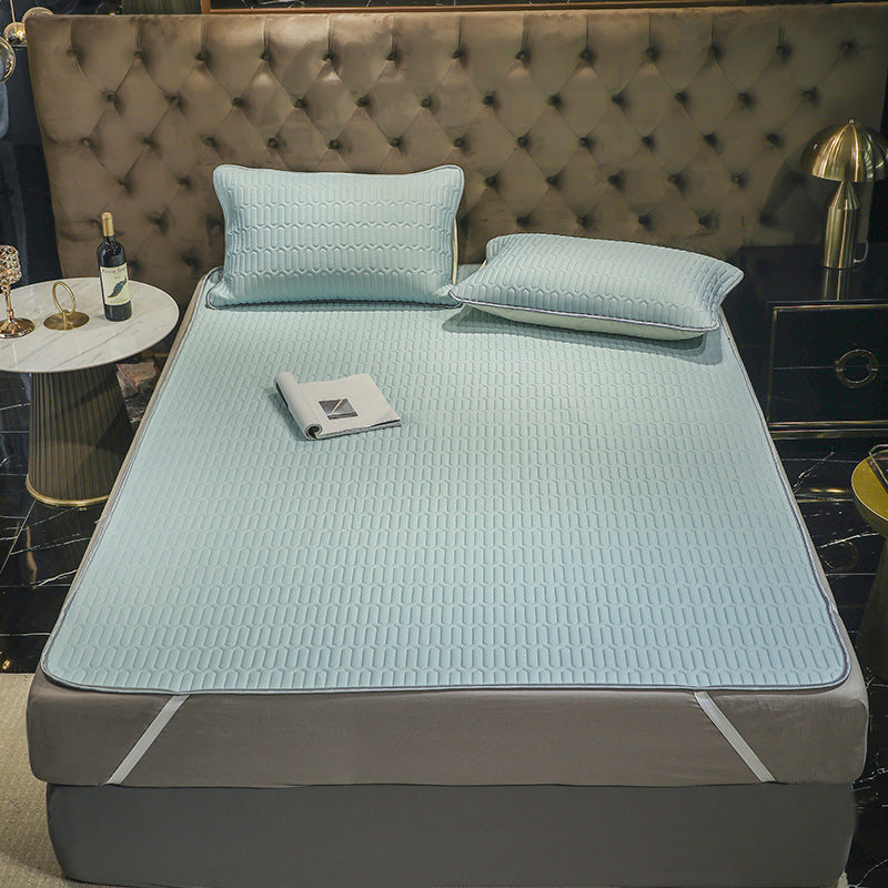 HKM-132499 Cooling Ice Silk Latex Mattress and Pillowcase Set, Non-Slip, Multi-Size Options