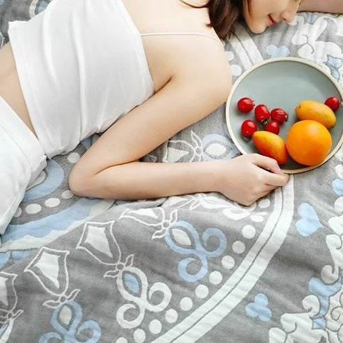 HKM-133011 Bohemian Floral Pure Cotton Washed Five-Layer Towel Blanket for Spring and Autumn