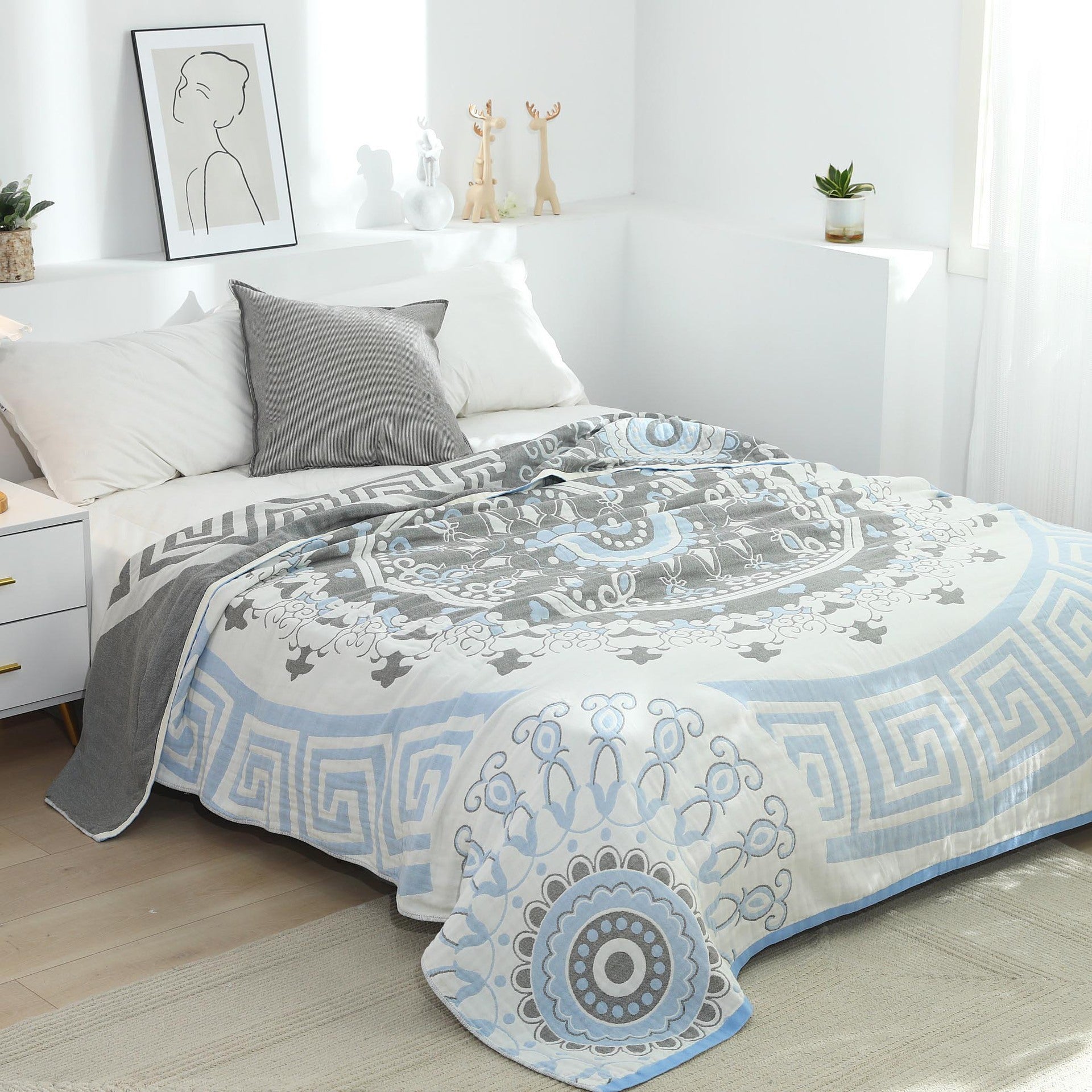 HKM-133011 Bohemian Floral Pure Cotton Washed Five-Layer Towel Blanket for Spring and Autumn