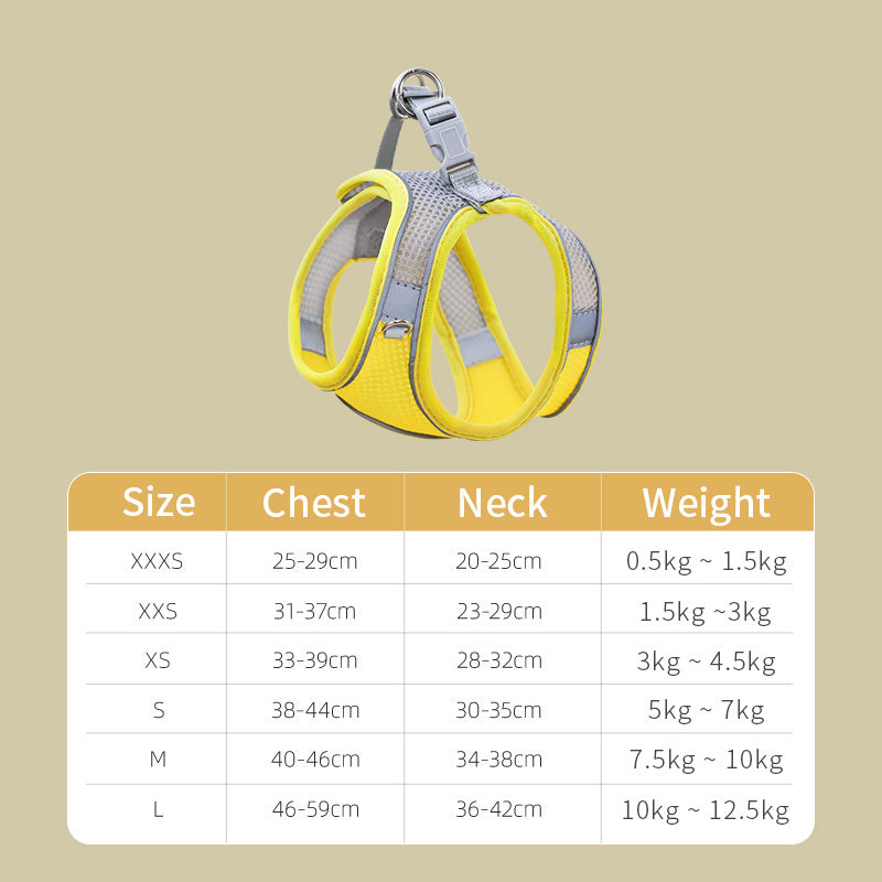 HKM-133011 Breathable Mesh Cat Harness with Traction Rope - Adjustable Chest Strap in Yellow, Green, and Purple