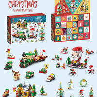 HKM-133139 Assembled Small Building Block Ornaments Set for Christmas - Nutcracker, Sled, and Tree Models