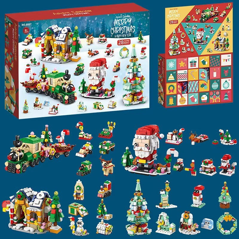 HKM-133139 Assembled Small Building Block Ornaments Set for Christmas - Nutcracker, Sled, and Tree Models