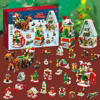 HKM-133139 Assembled Small Building Block Ornaments Set for Christmas - Nutcracker, Sled, and Tree Models