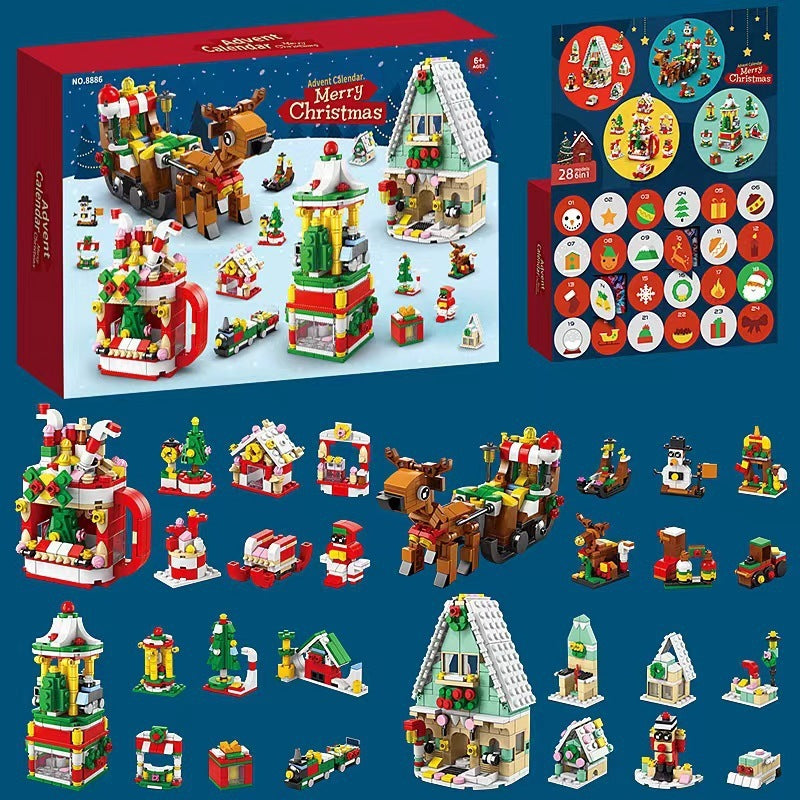 HKM-133139 Assembled Small Building Block Ornaments Set for Christmas - Nutcracker, Sled, and Tree Models