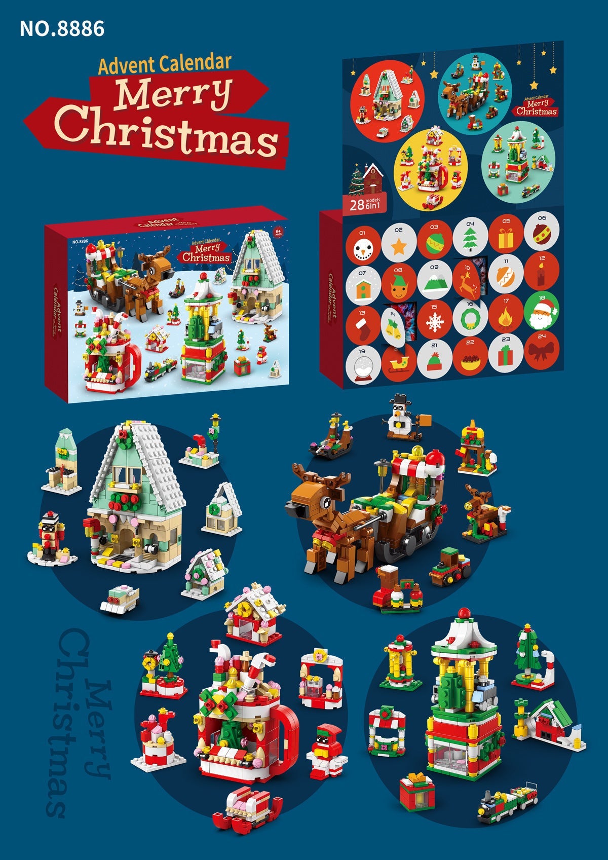 HKM-133139 Assembled Small Building Block Ornaments Set for Christmas - Nutcracker, Sled, and Tree Models