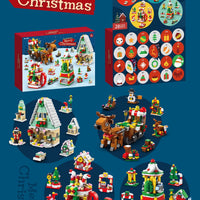 HKM-133139 Assembled Small Building Block Ornaments Set for Christmas - Nutcracker, Sled, and Tree Models