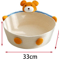 HKM-133203 Woven Cotton Rope Cat Bed and Scratcher - Multi-Purpose Basket for Cats and Small Pets, Indoor Use