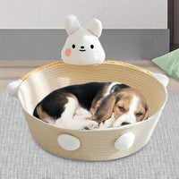 HKM-133203 Woven Cotton Rope Cat Bed and Scratcher - Multi-Purpose Basket for Cats and Small Pets, Indoor Use
