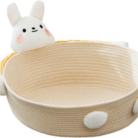 HKM-133203 Woven Cotton Rope Cat Bed and Scratcher - Multi-Purpose Basket for Cats and Small Pets, Indoor Use