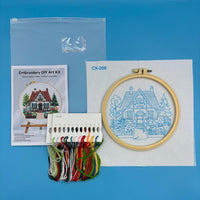 HKM-133267 Garden Cottage Landscape Embroidery Fabric Kit - Cotton & Linen, 28x28cm