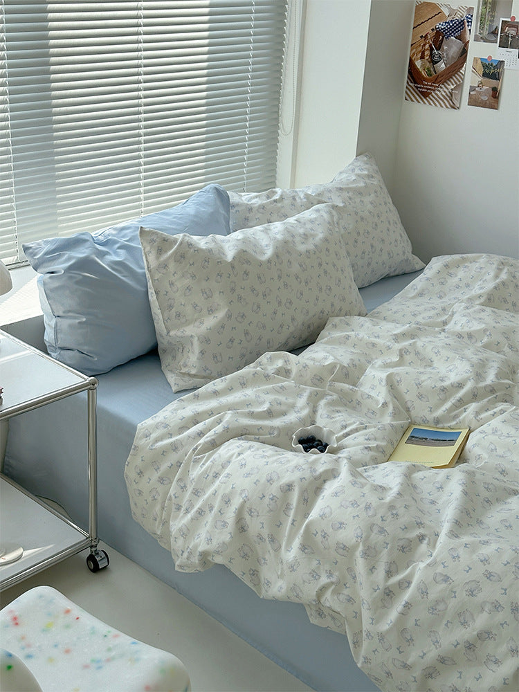 HKM-133331 Small Flower Cotton Bed Sheet Set – Four-Piece Bedding Collection for Various Bed Sizes