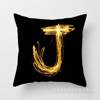 HKM-133395 Black and Gold Letter Printed Peach Skin Cushion Cover - 45x45CM