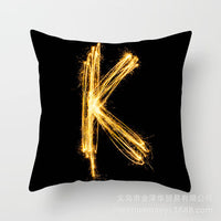 HKM-133395 Black and Gold Letter Printed Peach Skin Cushion Cover - 45x45CM