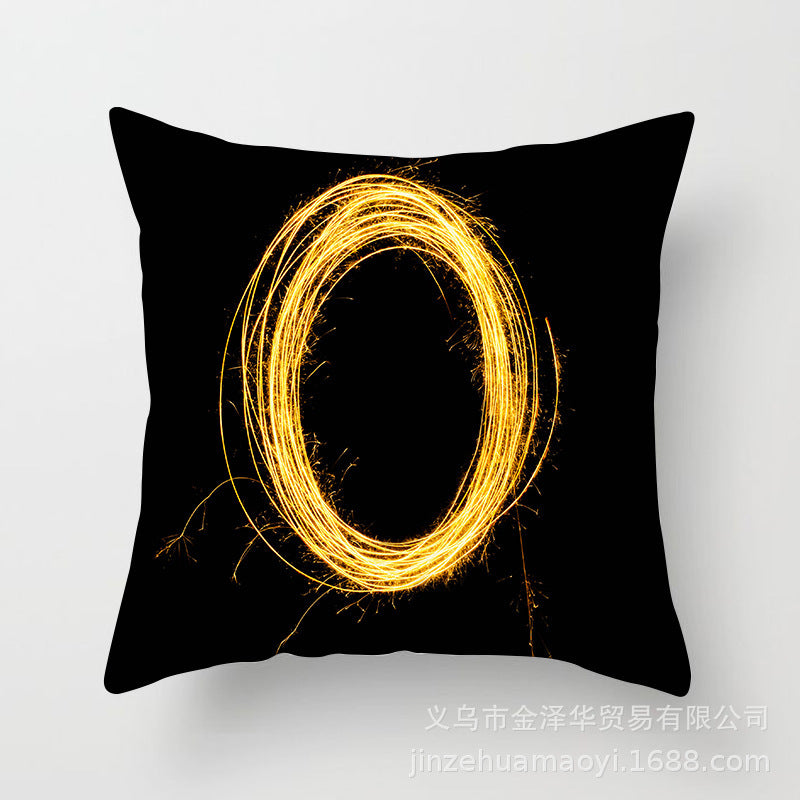 HKM-133395 Black and Gold Letter Printed Peach Skin Cushion Cover - 45x45CM