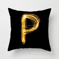 HKM-133395 Black and Gold Letter Printed Peach Skin Cushion Cover - 45x45CM