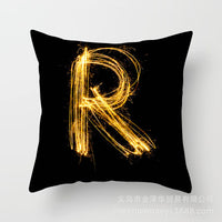 HKM-133395 Black and Gold Letter Printed Peach Skin Cushion Cover - 45x45CM