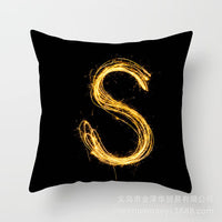 HKM-133395 Black and Gold Letter Printed Peach Skin Cushion Cover - 45x45CM
