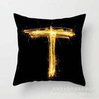HKM-133395 Black and Gold Letter Printed Peach Skin Cushion Cover - 45x45CM