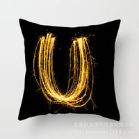 HKM-133395 Black and Gold Letter Printed Peach Skin Cushion Cover - 45x45CM