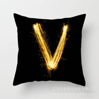 HKM-133395 Black and Gold Letter Printed Peach Skin Cushion Cover - 45x45CM