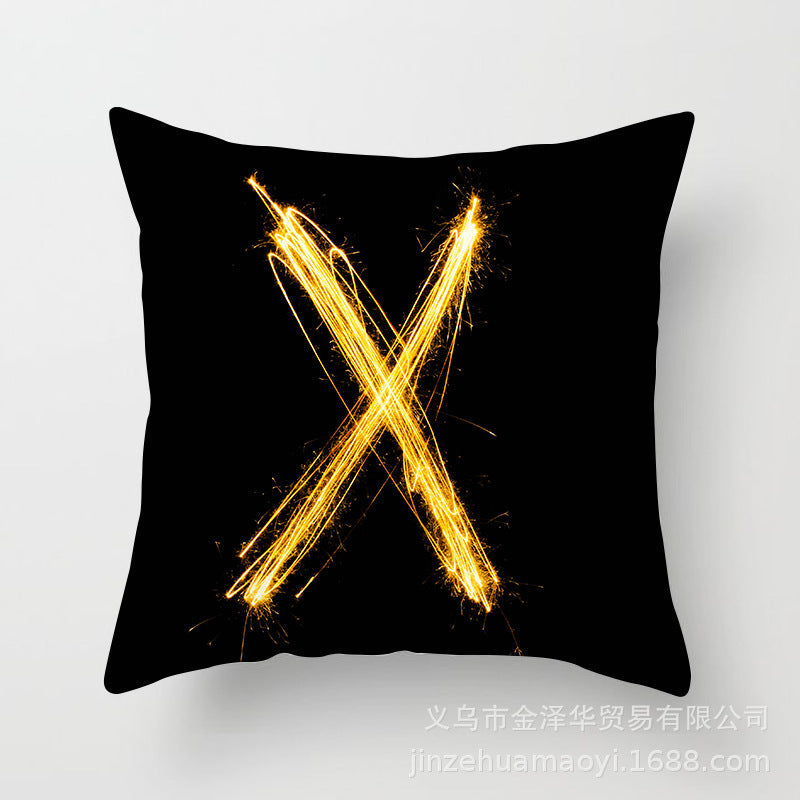 HKM-133395 Black and Gold Letter Printed Peach Skin Cushion Cover - 45x45CM