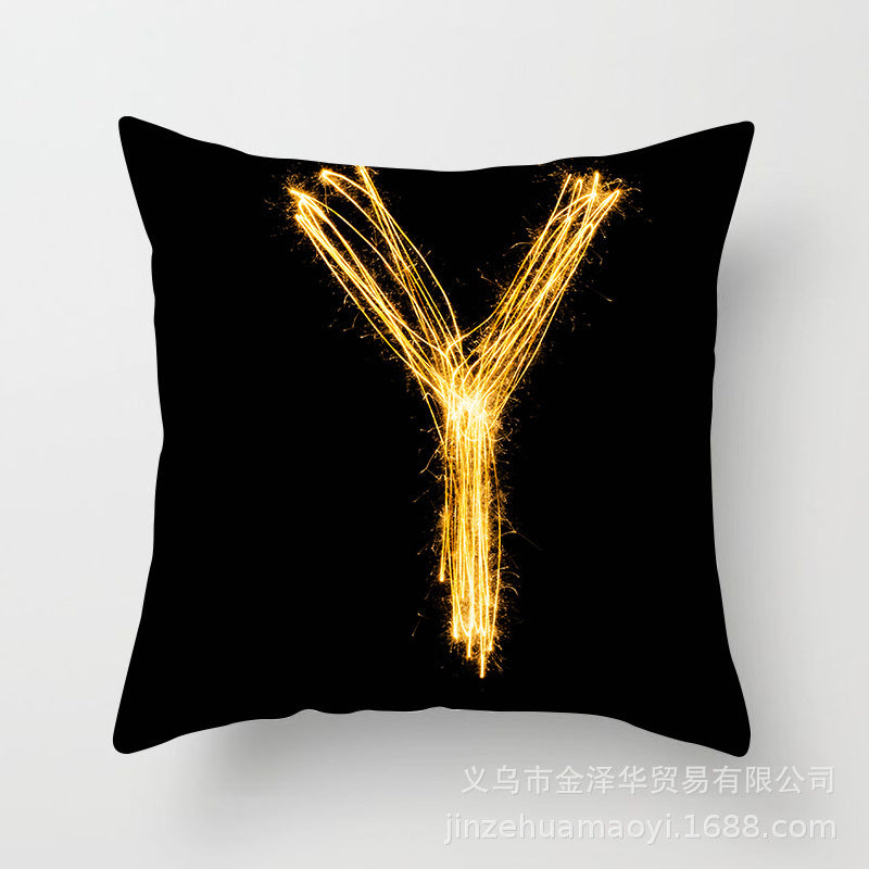 HKM-133395 Black and Gold Letter Printed Peach Skin Cushion Cover - 45x45CM