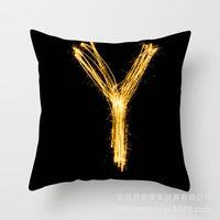 HKM-133395 Black and Gold Letter Printed Peach Skin Cushion Cover - 45x45CM