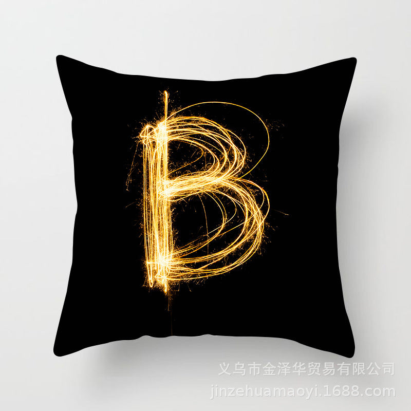 HKM-133395 Black and Gold Letter Printed Peach Skin Cushion Cover - 45x45CM
