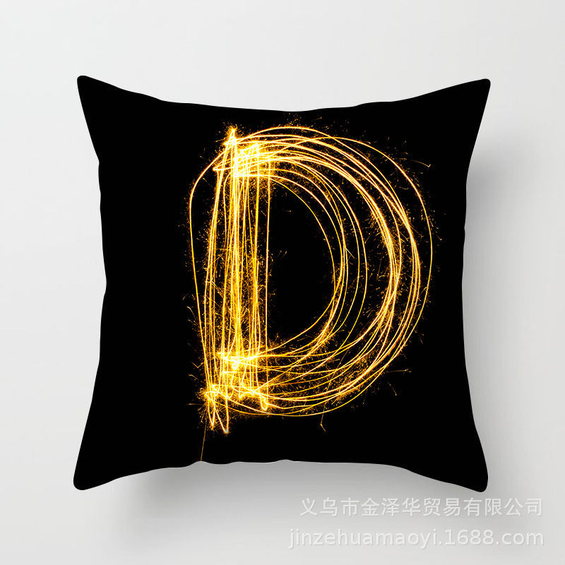 HKM-133395 Black and Gold Letter Printed Peach Skin Cushion Cover - 45x45CM