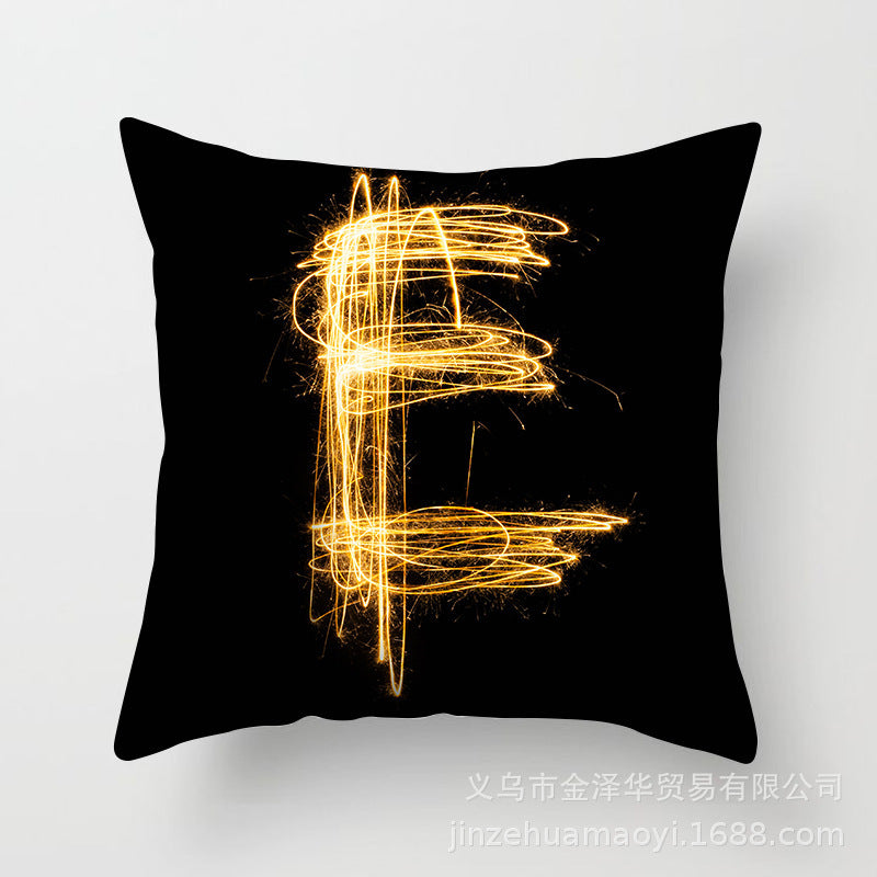 HKM-133395 Black and Gold Letter Printed Peach Skin Cushion Cover - 45x45CM