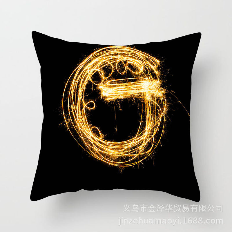 HKM-133395 Black and Gold Letter Printed Peach Skin Cushion Cover - 45x45CM