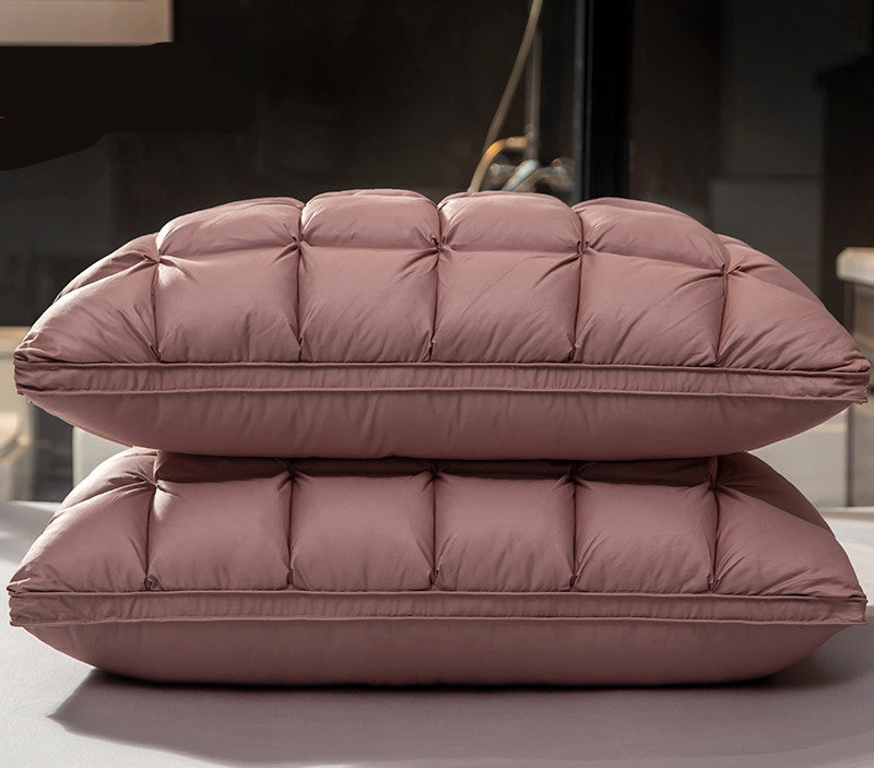 HKM-133459 Goose Down Pillows in Various Colors - Soft Silk Fabric, Bread Grid Design, Single/Pair Options