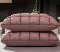 HKM-133459 Goose Down Pillows in Various Colors - Soft Silk Fabric, Bread Grid Design, Single/Pair Options