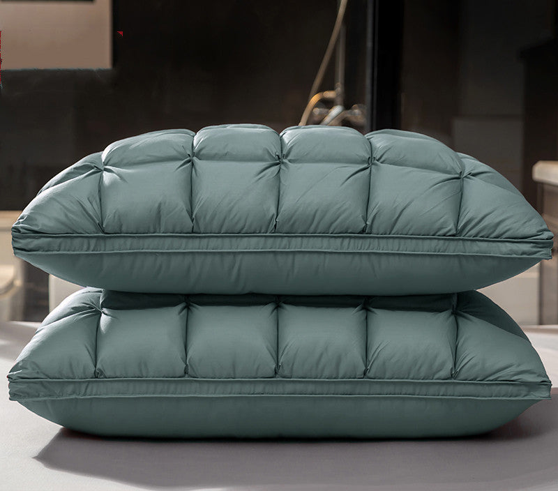 HKM-133459 Goose Down Pillows in Various Colors - Soft Silk Fabric, Bread Grid Design, Single/Pair Options
