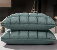 HKM-133459 Goose Down Pillows in Various Colors - Soft Silk Fabric, Bread Grid Design, Single/Pair Options