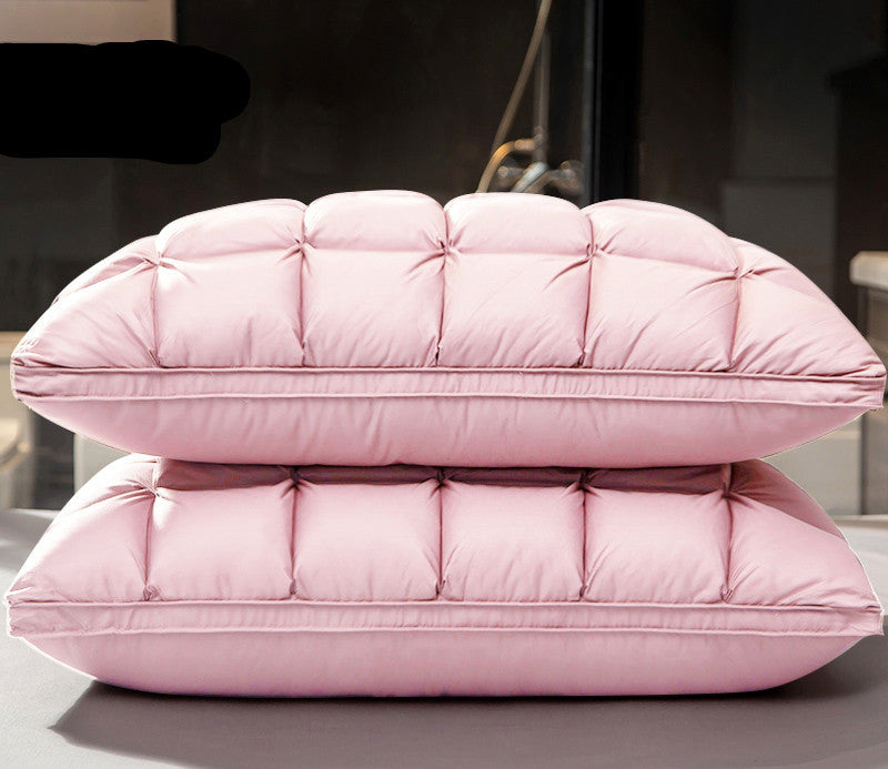 HKM-133459 Goose Down Pillows in Various Colors - Soft Silk Fabric, Bread Grid Design, Single/Pair Options