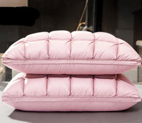 HKM-133459 Goose Down Pillows in Various Colors - Soft Silk Fabric, Bread Grid Design, Single/Pair Options