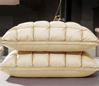 HKM-133459 Goose Down Pillows in Various Colors - Soft Silk Fabric, Bread Grid Design, Single/Pair Options